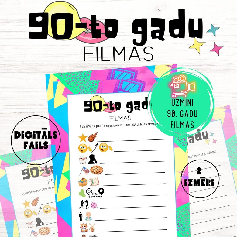 Spēle "Uzmini 90. gadu filmas", digitāls PDF fails